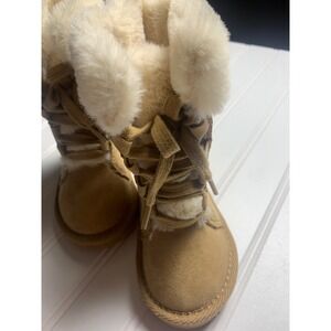 Kids Tan Suede Fur Trim Lace Up Winter Boots Toddler Warm Fashion SIZE 5 OldNavy